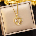 European and american new arrival ethnic style micro-embedded zircon titanium steel sun necklace for women, non-fading accessible luxuryniche style clavicle chain jewelry