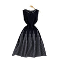 European and american style minimalist sleeveless crew neck striped knit dress - women's summer cinched waist design, unique fairy-inspired midi dress