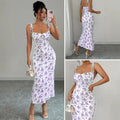 fashion women's clothing  summer sweet floral print camisole dress slim fit elegant bodycon maxi dress