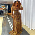 European and american style ins retro elegant women's slimming a-line dress with printed round neck and long sleeves