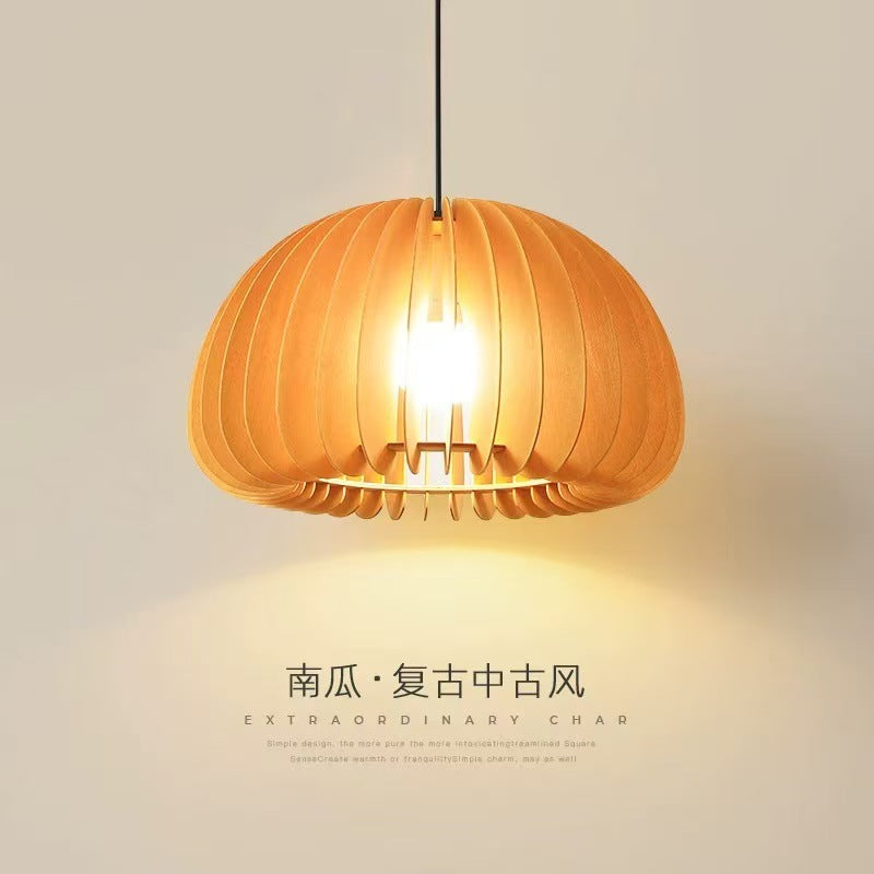 Vintage restaurant chandelier Japanese retro bedroom wooden lamp art creative B & B study medieval pumpkin lamp