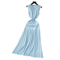 Frenchaccessible luxury celebrity heavy industry beading round neck sleeveless dress women's summer waist elegant knitting vest long skirt