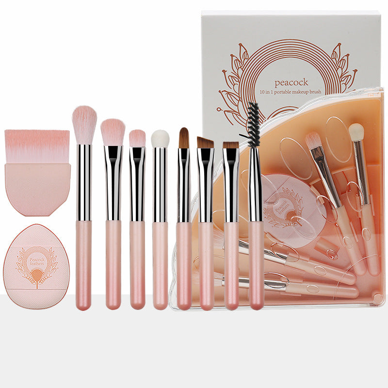 Portable makeup brush set - multifunctional mini travel kit with foldable storage, includes concealer, eyeshadow, and other brushes