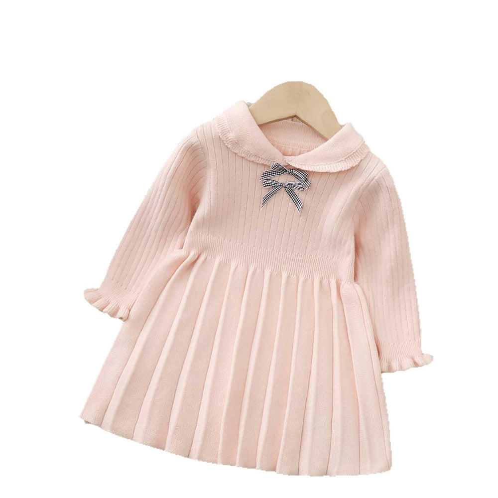 Girls' spring dresses  new spring collection - stylish and popular bowknot pleated skirt sweater dress for kids