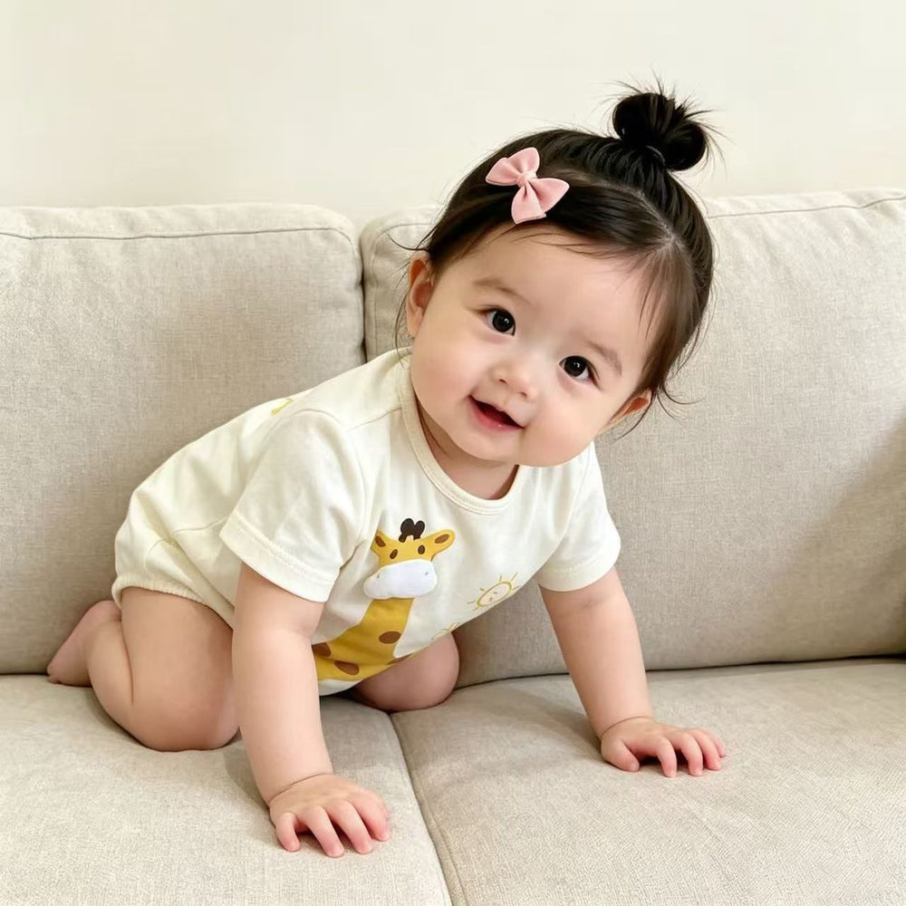 Summer cartoon romper bodysuit - newborn baby girl outfit - adorable 100-day princess onesie