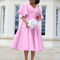 D3191 cross-border women's clothing  new style bell sleeves v neckfashionelegant large skirt dress european and american dress