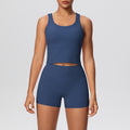 New arrival: cross-border double-sided brushed solid color breathable tank top and shorts yoga set - activewear two-piece for running and fitness