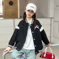 Girls' baseball jacket -  spring/autumn new collection - stylish and versatile crew neck jacket for mid-to-large children - autumn apparel