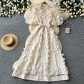 French chic 3d floral dress - women's summer  - slimming a-line dress with cinched waist - elegant work & evening gown