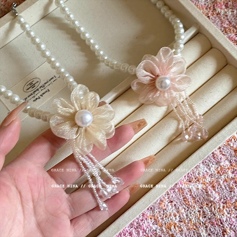 Gentle floral pearl choker necklace - chic & unique, sweet & elegant summer accessory for women