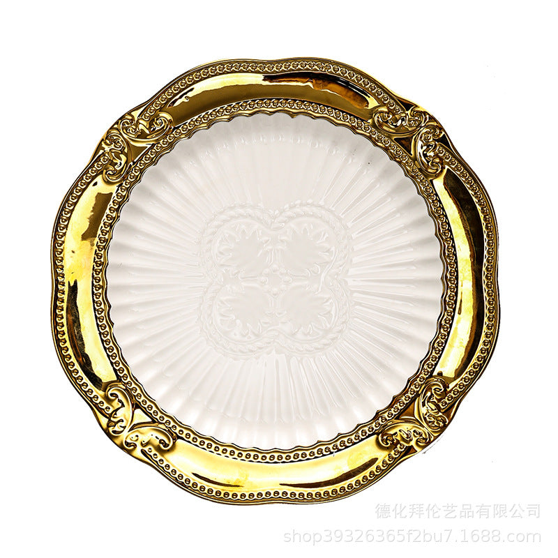 Accessible luxury pastry plate ceramic gold rim western food plate special ceramic steak plate commercial tableware casual model room decoration