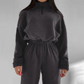 2025 spring/autumn hot-selling new women's amazon fashion solid color loose zip-up stand collar hoodie casual 2-piece set