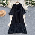 European and american niche style heavy beaded 3d floral flared sleeve dress - women's loose fit slimming a-line pleated maxi dress
