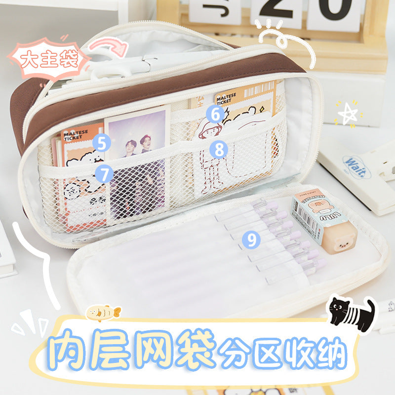 School season pencil bag large capacity cute cute apple pencil bag primary school students multi-layer stationery bag drawstring high value