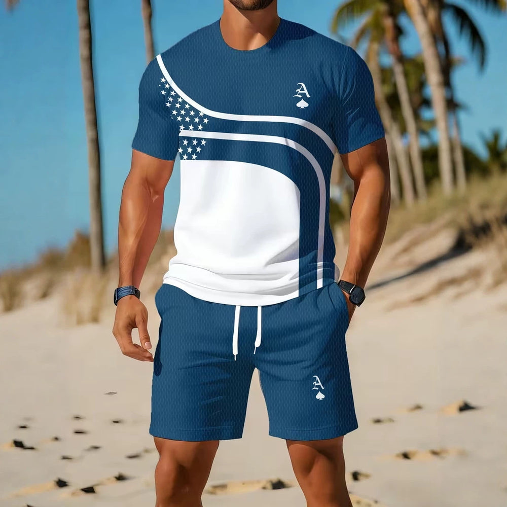 men's short-sleeve and shorts set, casual sportswear set, 3d printed cross-border hot seller, dropshipping available
