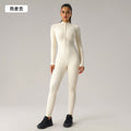 European and american high-stretch bodysuit yoga outfit - half-zip long sleeve workout suit - peach lift butt yoga leggings dlt002