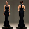 C7737 cross-border   fashion women's halter neck rhinestone mesh mermaid party dress
