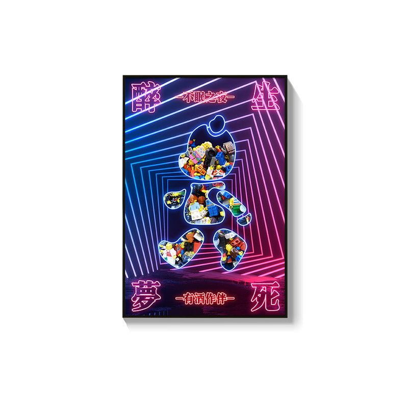 Trend luminous violence bear decorative painting hairdresser bar KTV creative led ambient light building block bear kaws hanging painting