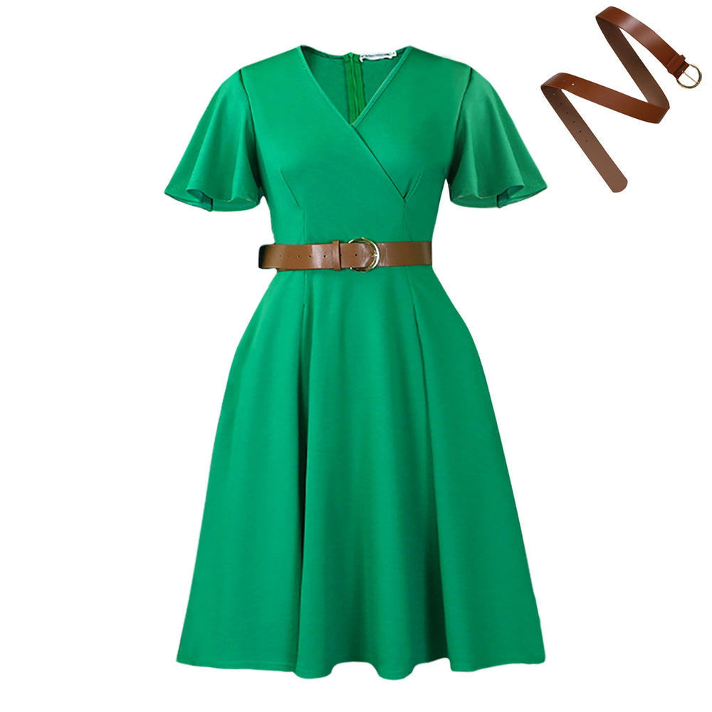 D3333 cross-border  european and american women's summer new v-neck flare sleeve casual a-line dress african dress