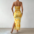 Custom-made cross-border women's tk mesh printed dress, new summer high-waisted slimming slit tube top bodycon dress