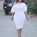 D218 european and american women's clothing  summer new arrival solid color one-shoulder puff sleeve ol style elegant plus size cross-border dress