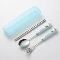Cartoon rabbit portable cutlery set - 3-piece stainless steel spoon and chopsticks with ceramic handle