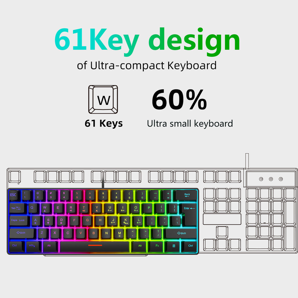 K401 Wired gaming 61-key small keyboard with RGB lightingUSB
