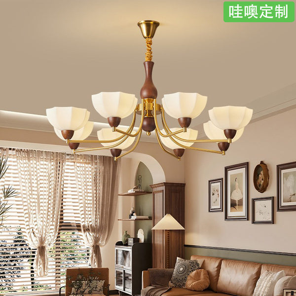 [Wow] Main lamp American retro chandelier medieval wabi sandy wind high-end walnut Nanyang wind hall lamp