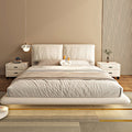 Italian minimalist floating bed - modern cream style with elephant ear design, suspended nappa leather double bed for master bedroom