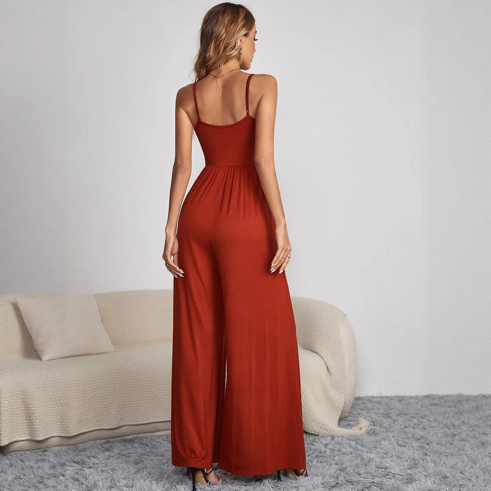 european and american style new summer women's jumpsuit - solid color casual sleeveless loose-fit romper