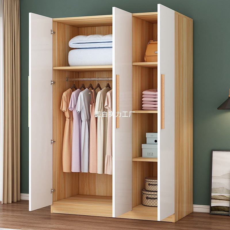Wardrobe household bedroom wardrobe economical rental room small apartment simple assembly solid wood storage large wardrobe