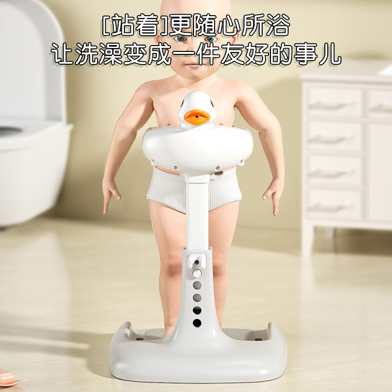 Baby standing bath support - adjustable & foldable infant bath tub for washing & bathing