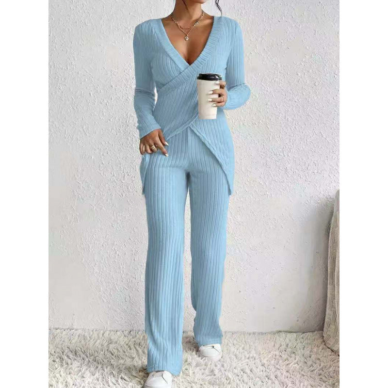 Shipped: hot-selling european and american cross-border style,  new slim-fit long-sleeved, loose high-waisted top and pants set