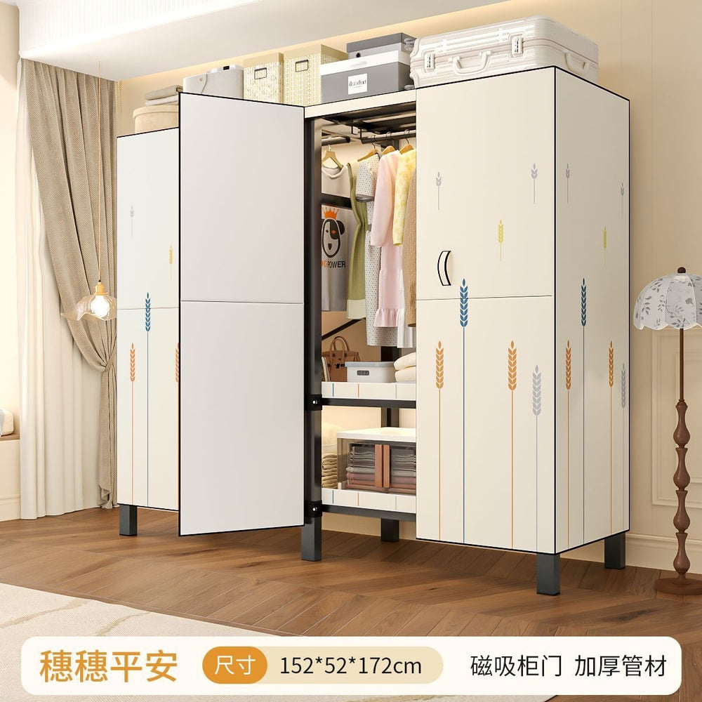 Easy-to-assemble, foldable wardrobe for bedrooms, ideal for home use or rental properties. dustproof, moisture-proof, with reinforced construction, fully sealed, and mildew-resistant. features a convenient swing-out door