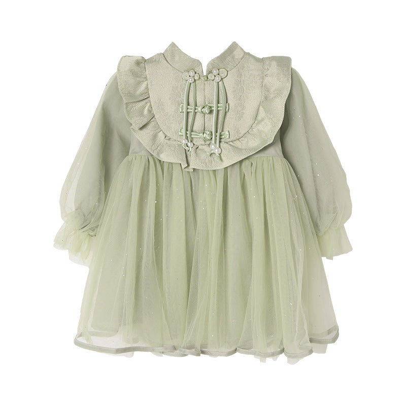Girls' dress  spring new arrival: ethereal, new chinese style, little girl's birthday dress, tutu skirt, princess dress, trendy