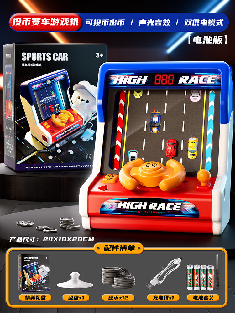 Kids' steering wheel racing simulator arcade game - adventure mode with electric sound effects - children's driving toy gift set