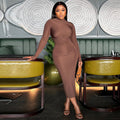 Fashion style insexport women's pure color round neck long sleevespullover street one-step dressdress one piece dropshipping
