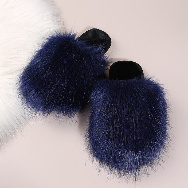 plus size fur slippers women's imitation fox fur women's slippers imitation raccoon fur heattech shoes toe cap slippers european station women