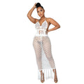 e-commerce source factory: european and american sexy women's knitted set, cutout swimsuit beach cover-up two-piece set