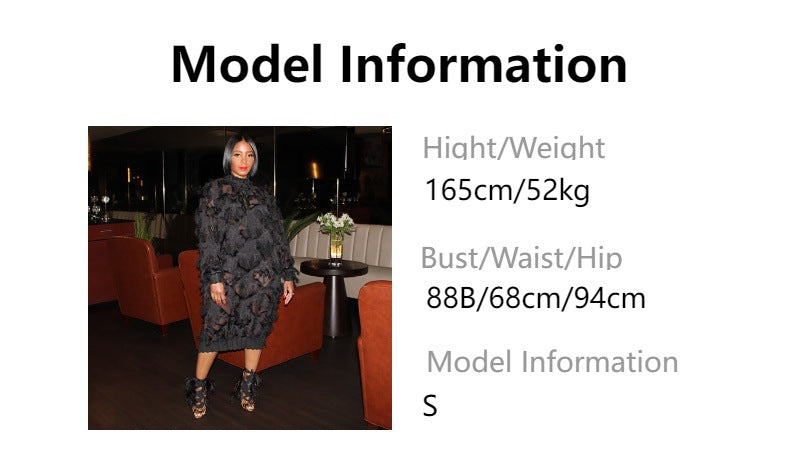 spring/summer chiffon tassel ribbed lace stand collar oversized midi dress