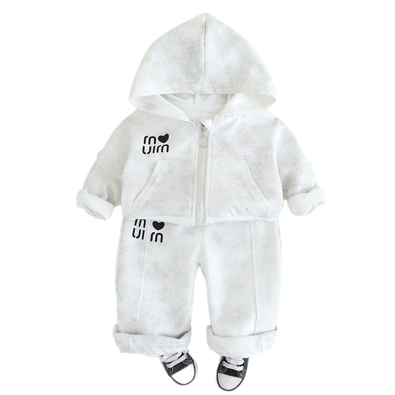 Autumgirlfashiontrendypreppy styleloosecasualsuit hooded cardigansweatshirtstraight-leg sweatpantstwo-piece set