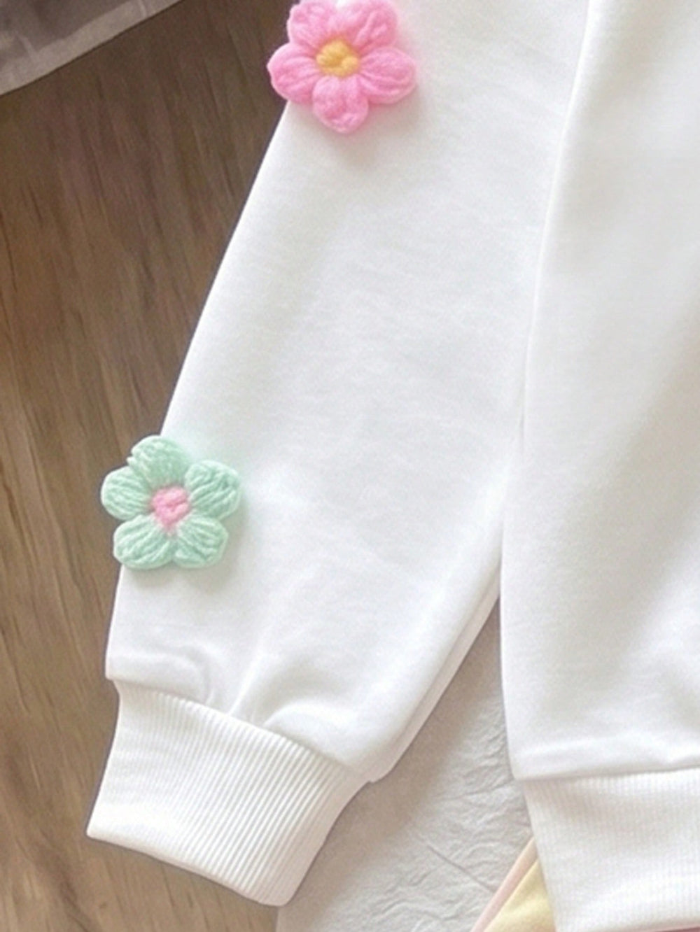 new cross-border girls' round neck 3d floral sweatshirt + iridescent denim skirt two-piece set
