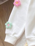 new cross-border girls' round neck 3d floral sweatshirt + iridescent denim skirt two-piece set