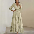 women's summer new arrivals:  cross-border fashion - elegant v-neck printed waist-cinching dress (us/eu style)