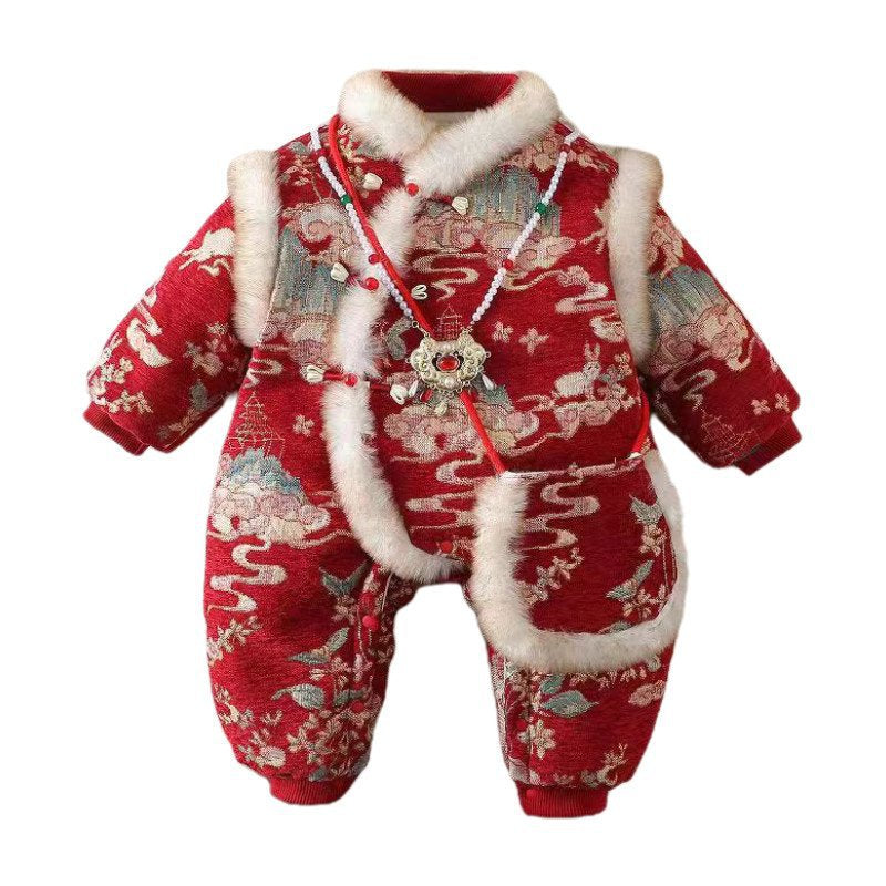 Super cute rabbit-style romper for baby boys and girls. newborn winter chinese-style one-piece cotton-padded jumpsuit