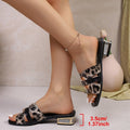 Women's chunky heel square toe thong sandals - 2026 cross-border plus size fashion leopard print metal detail outdoor sandals