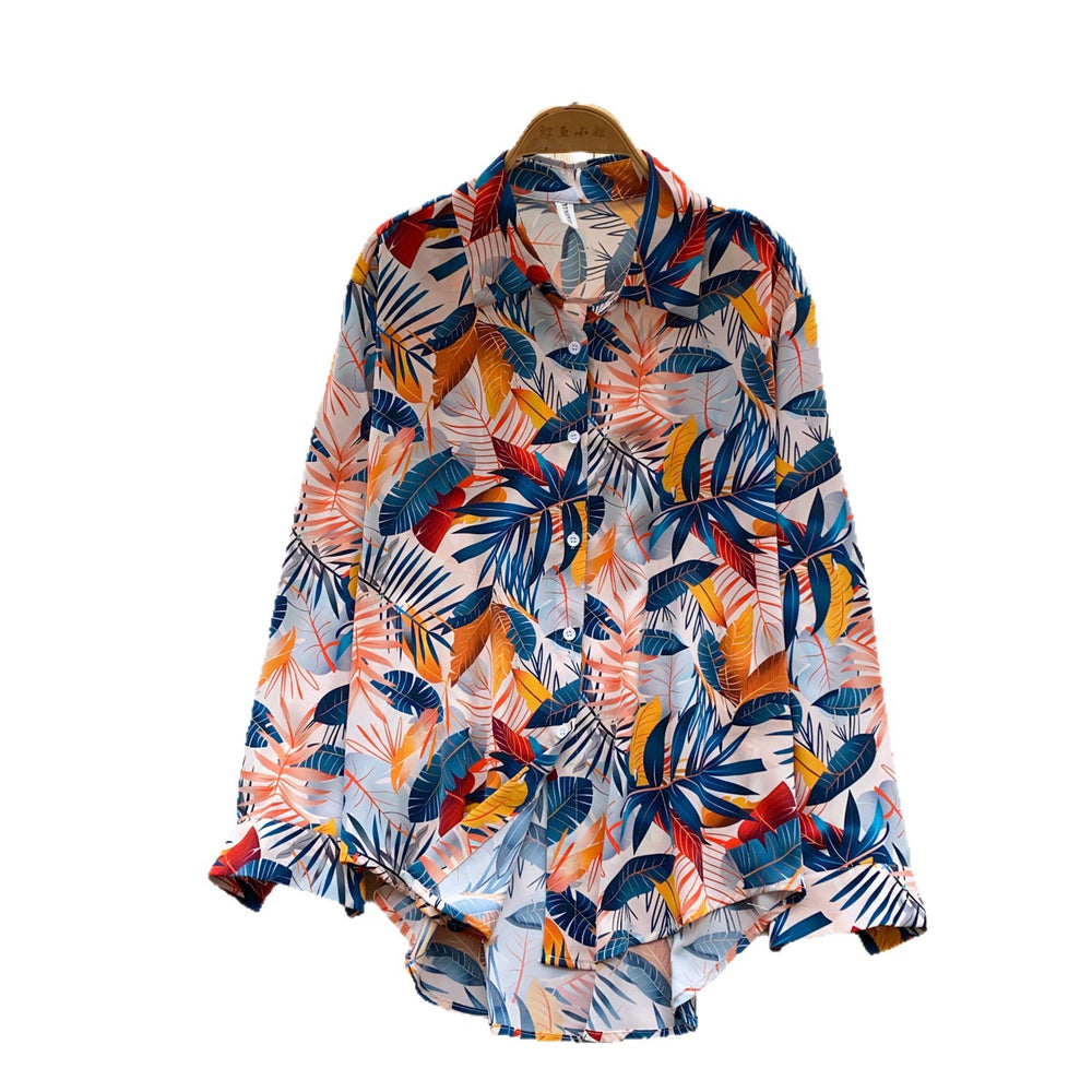 Vacation style printingcomfortable breathable easiest for match shirt women's summerloosecardigan style easiest for matchslimming looktops