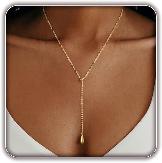 Amazon cross-border new fashion teardrop lariat necklace, teardrop pendant necklace, minimalist women's jewelry
