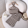 girls' big kids' outfit set,  summer european and american new style, children's fashion color block striped halter top and flare pants