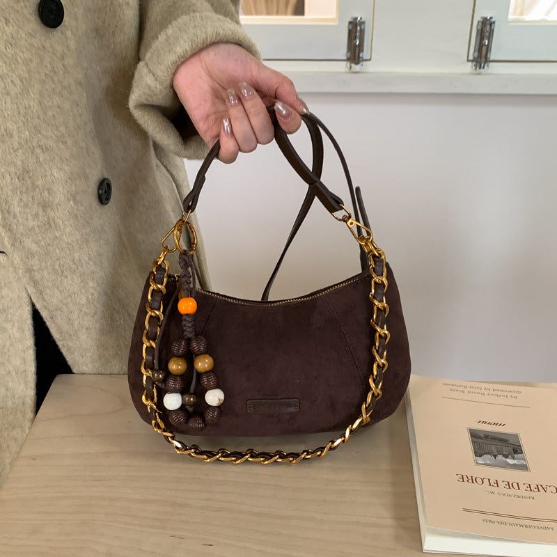 Women's underarm bag 2025 new winter retro niche chain shoulder bag suede high-end crossbody bag